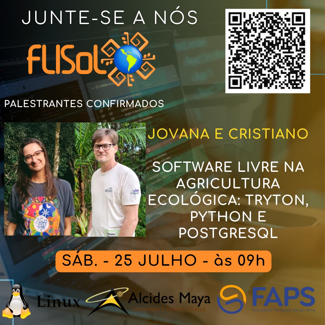 Announcement poster for Rede Ecovida's talk at Flisol Porto Alegre 2026, featuring Jovana and Cristiano